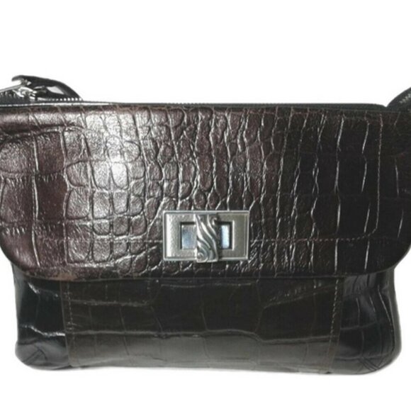 Vintage Brighton Shoulder Bag Classic Flap Handbag Croco Embossed Accents - Picture 6 of 6